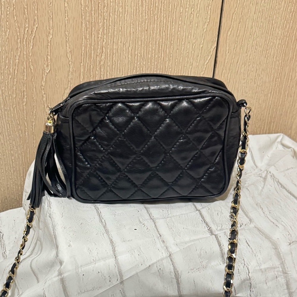 Andre Cellini Black Quilted Leather Crossbody Bag
